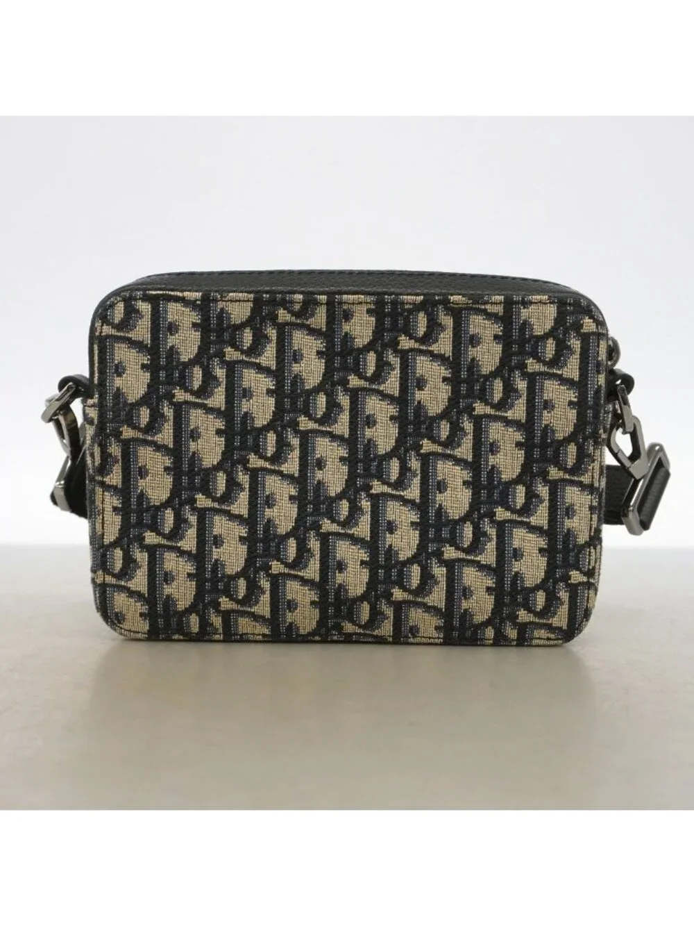 Dior Shoulder Bag Oblique Canvas Black Beige Silver
